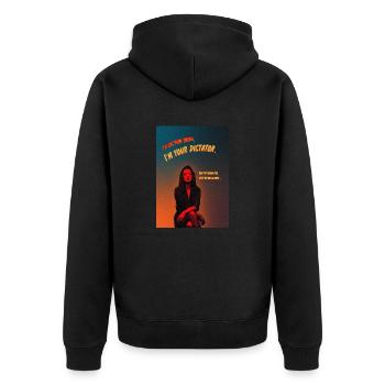 Retro-Charme: Starke Frau, fatale Phrasen - Unisex Premium Bio Zip Hoodie - Schwarz - Hinten - Nico (187cm)