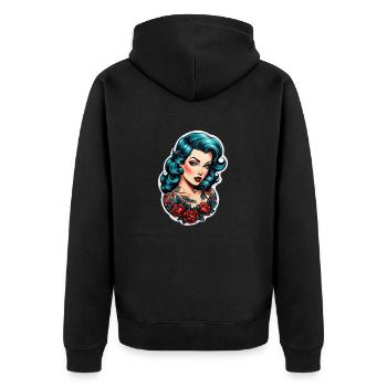 Rockabilly / Pin-up / 50er Jahre - Unisex Premium Bio Zip Hoodie - Schwarz - Hinten - Nico (187cm)