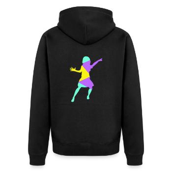 Frau Tanzt Zeigt Finger Silhouette Party Spaß Bunt - Unisex Premium Bio Zip Hoodie - Schwarz - Hinten - Nico (187cm)