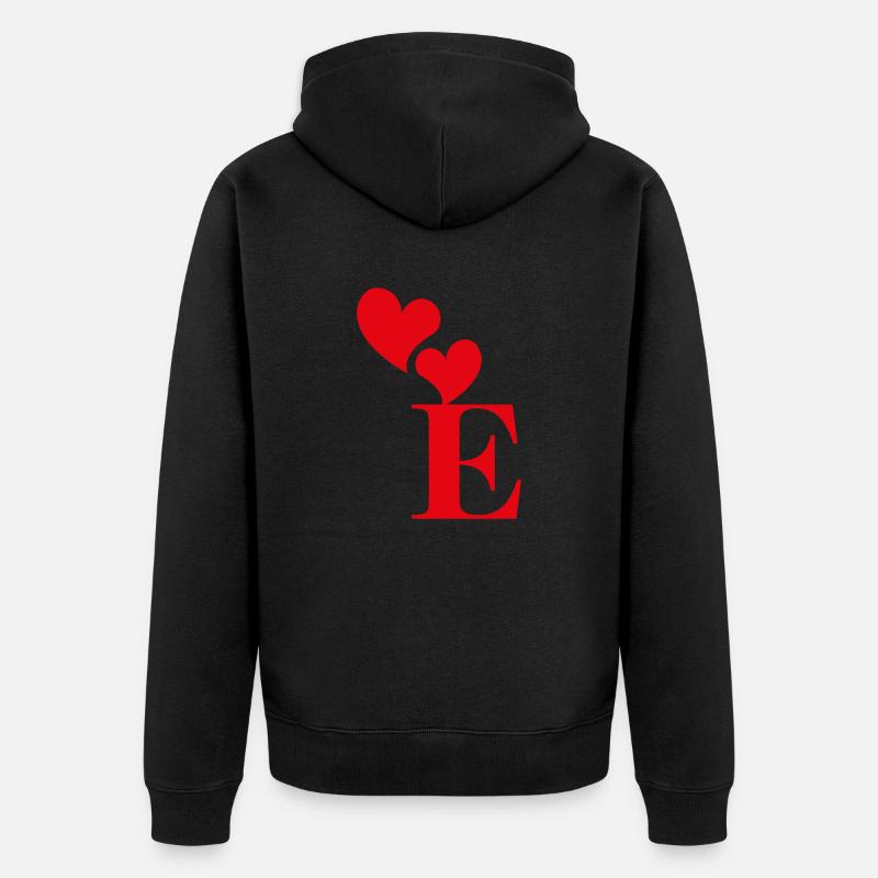 Lettre e cœur rouge - Veste à capuche bio Premium Unisexe - noir