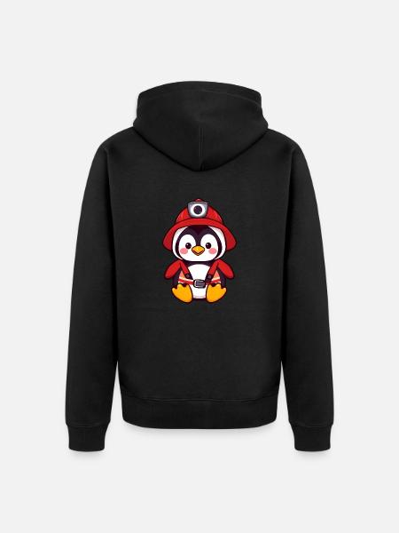 Brave Penguin Firefighter Rescuing - Unisex Premium Organic Zip Hoodie - black
