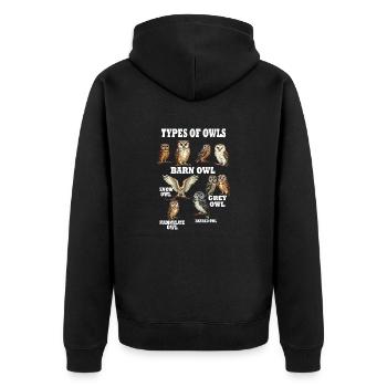 Arten von Eulen Bildungssammlung Niedliche Eule 2025 - Unisex Premium Bio Zip Hoodie - Schwarz - Hinten - Nico (187cm)