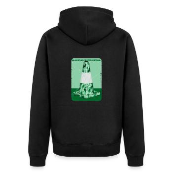 Tarnung grüner Straßenkegel - Unisex Premium Bio Zip Hoodie - Schwarz - Hinten - Nico (187cm)