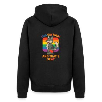 Humorvolles "I'm A Gay Furry And That's Okay" - Unisex Premium Bio Zip Hoodie - Schwarz - Hinten - Nico (187cm)