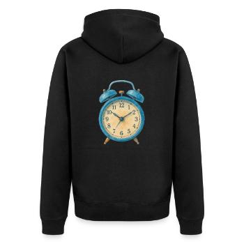 wecker uhr aquarell - Unisex Premium Bio Zip Hoodie - Schwarz - Hinten - Nico (187cm)