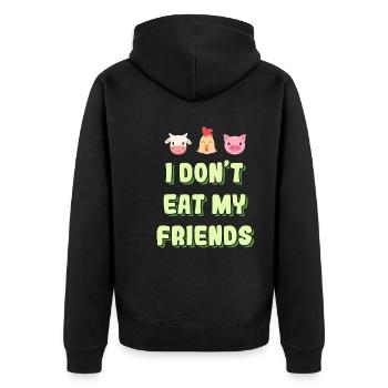 Hühner Kuh Schwein Freunde Design für Veganer - Unisex Premium Bio Zip Hoodie - Schwarz - Hinten - Nico (187cm)