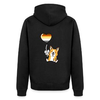 Corgi Herzballon Gay Bear Pride - Unisex Premium Bio Zip Hoodie - Schwarz - Hinten - Nico (187cm)
