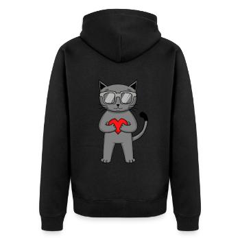 Britisch Kurzhaar Katze mit Sonnenbrille und Herz - Unisex Premium Bio Zip Hoodie - Schwarz - Hinten - Nico (187cm)