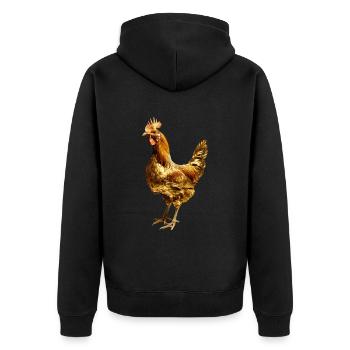 Huhn - Unisex Premium Bio Zip Hoodie - Schwarz - Hinten - Nico (187cm)