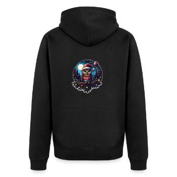 Weihnachtseule im Winterwald - Unisex Premium Bio Zip Hoodie - Schwarz - Hinten - Nico (187cm)