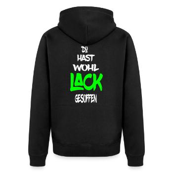 Lustiger Spruch Lack gesoffen , für den Lackierer - Unisex Premium Bio Zip Hoodie - Schwarz - Hinten - Nico (187cm)