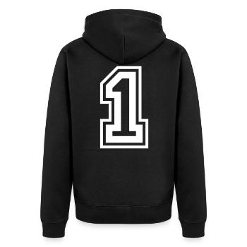 1 Zahl nummer - Unisex Premium Bio Zip Hoodie - Schwarz - Hinten - Nico (187cm)