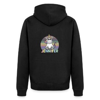 Jennifer Einhorn Name - Unisex Premium Bio Zip Hoodie - Schwarz - Hinten - Nico (187cm)