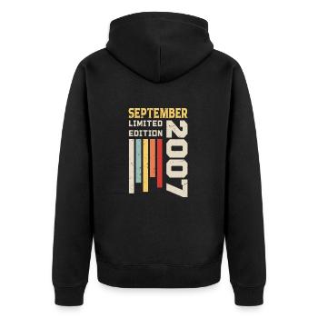 September 2007 Geburtstagsgeschenk September 2007 - Unisex Premium Bio Zip Hoodie - Schwarz - Hinten - Nico (187cm)