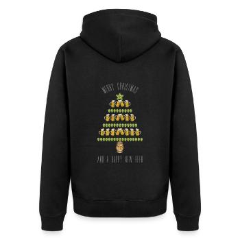 Bayrisch Servus Bier Happy New Beer Weihnachtbaum - Unisex Premium Bio Zip Hoodie - Schwarz - Hinten - Nico (187cm)