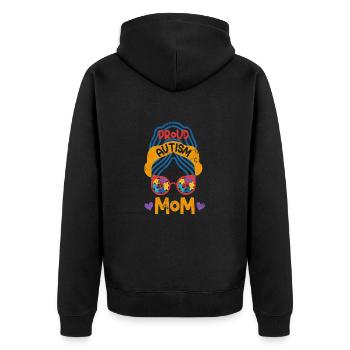 STOLZE AUTISMUS MUTTER MAMA BUNT KIND SPRUCH MOTIV - Unisex Premium Bio Zip Hoodie - Schwarz - Hinten - Nico (187cm)