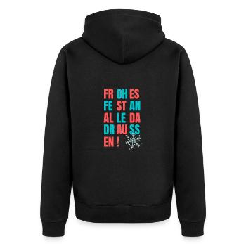 Frohes Fest an alle - Unisex Premium Bio Zip Hoodie - Schwarz - Hinten - Nico (187cm)