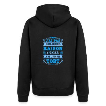 J'ai pas toujours raison - französischer Spruch - Unisex Premium Bio Zip Hoodie - Schwarz - Hinten - Nico (187cm)
