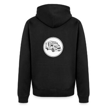 Motorhome (semi-integrated) in round white logo - Unisex Premium Organic Zip Hoodie - black - Back - Nico (187cm)