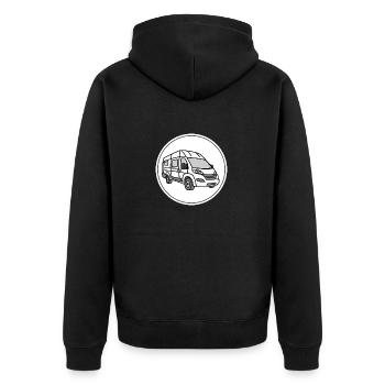 Camping van / van in round white logo - Unisex Premium Organic Zip Hoodie - black - Back - Nico (187cm)