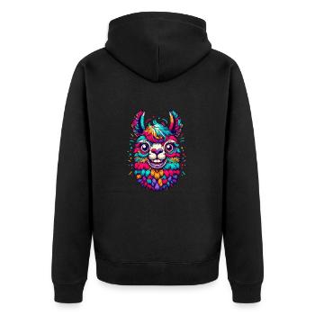 ALPACA CONFETTI COLORFUL VARIEGATED RAINBOW WOOL - Unisex Premium Organic Zip Hoodie - black - Back - Nico (187cm)