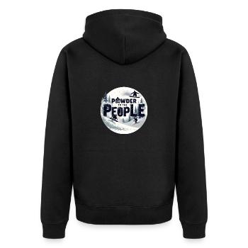 Powder to the People – Snowboard & Powder - Unisex Premium Bio Zip Hoodie - Schwarz - Hinten - Nico (187cm)