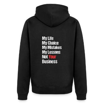 Des dictons sympas La vie drôle ne vous regarde pas - Veste à capuche bio Premium Unisexe - noir - Dos - Nico (187cm)