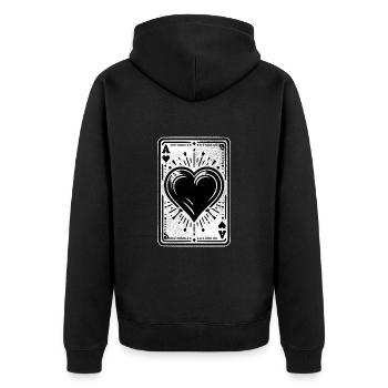 Herz Ass Karte - Unisex Premium Bio Zip Hoodie - Schwarz - Hinten - Nico (187cm)