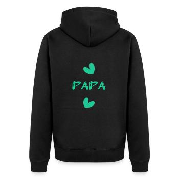 VATERTAG. ALLES GUTE ZUM GEBURTSTAG, PAPA. PAPA. ALLES GUTE ZUM GEBURTSTAG! - Unisex Premium Bio Zip Hoodie - Schwarz - Hinten - Nico (187cm)