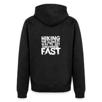 Wandern In Den Bergen Lustiges Shirt Für Wanderer - Unisex Premium Bio Zip Hoodie - Schwarz - Hinten - Nico (187cm)