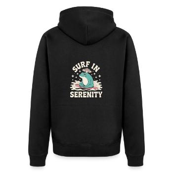 Surfen in Serenity - Süßer Frosch Aufkleber - Unisex Premium Bio Zip Hoodie - Schwarz - Hinten - Nico (187cm)