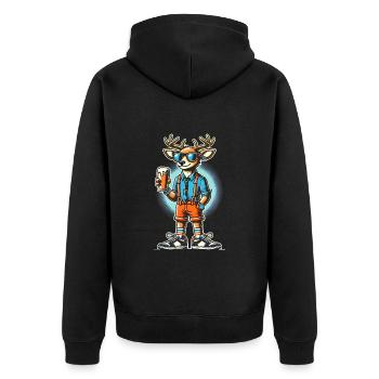 Cool Reindeer with Beer Cartoon Design - Unisex Premium Organic Zip Hoodie - black - Back - Nico (187cm)