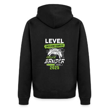 Level Einzelkind Complete Großer Bruder 2025 - Unisex Premium Bio Zip Hoodie - Schwarz - Hinten - Nico (187cm)