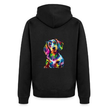 Bunte Dackel Hundekunst für Hundeliebhaber - Unisex Premium Bio Zip Hoodie - Schwarz - Hinten - Nico (187cm)