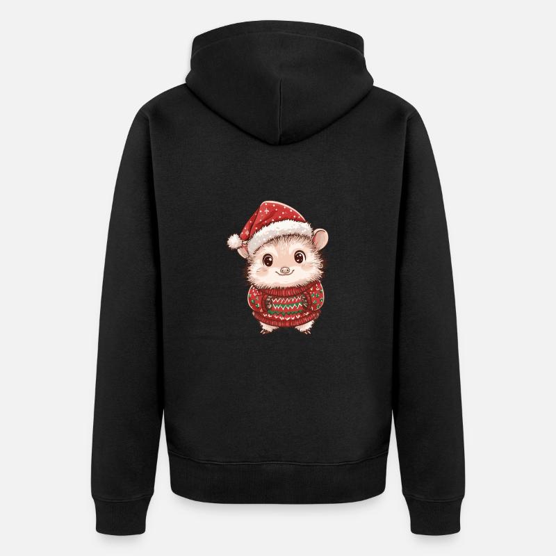 Igel Weihnachten Comic - Unisex Premium Bio Zip Hoodie - Schwarz