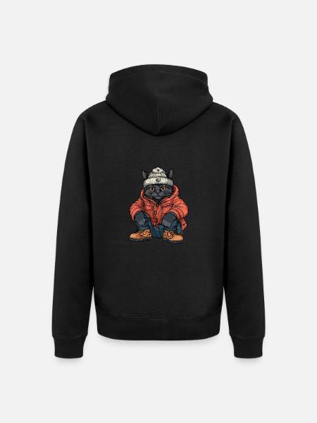 Cat Funny Winter - Unisex Premium Organic Zip Hoodie - black