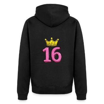 16 Zahl Krone - Unisex Premium Bio Zip Hoodie - Schwarz - Hinten - Nico (187cm)