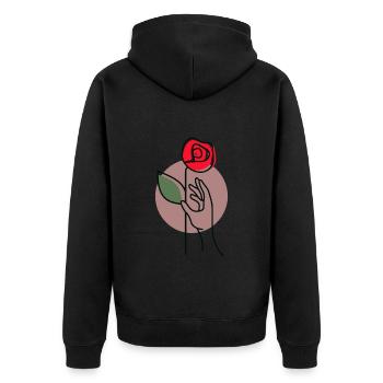 Greif nach der Rose – Symbolisches Line Art Motiv - Unisex Premium Bio Zip Hoodie - Schwarz - Hinten - Nico (187cm)