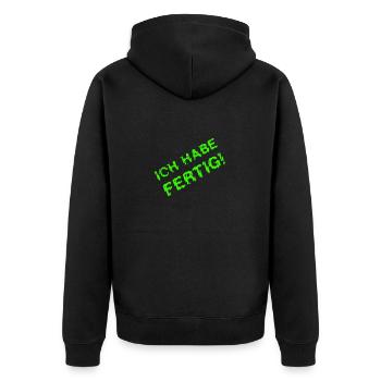 ICH HABE FERTIG grün verzerrt - Unisex Premium Bio Zip Hoodie - Schwarz - Hinten - Nico (187cm)