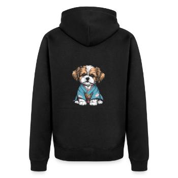 Shih Tzu im Kimono - Unisex Premium Bio Zip Hoodie - Schwarz - Hinten - Nico (187cm)