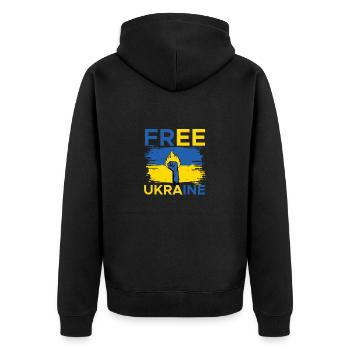 Ukraine Frieden Flagge Kein Krieg - Unisex Premium Bio Zip Hoodie - Schwarz - Hinten - Nico (187cm)