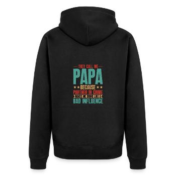 Papa schlechter Einfluss - Vater Geschenk - Unisex Premium Bio Zip Hoodie - Schwarz - Hinten - Nico (187cm)