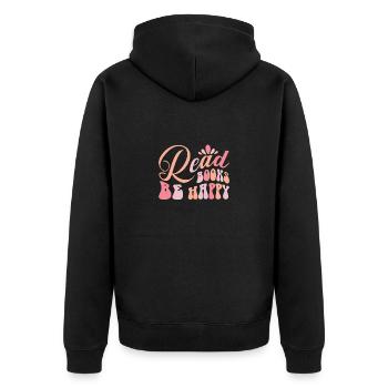 Schule offenes Buch Seiten Buch Lesen Fröhlich - Unisex Premium Bio Zip Hoodie - Schwarz - Hinten - Nico (187cm)