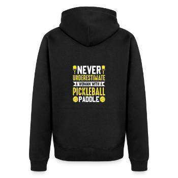 Frauen Pickleball Spruch Crazy Pickleball Lady - Unisex Premium Bio Zip Hoodie - Schwarz - Hinten - Nico (187cm)