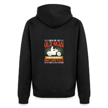 Never underestimate an old man with a motorcycle - Unisex Premium Organic Zip Hoodie - black - Back - Nico (187cm)