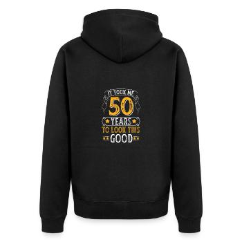 50 ans - 50 ans - Veste à capuche bio Premium Unisexe - noir - Dos - Nico (187cm)