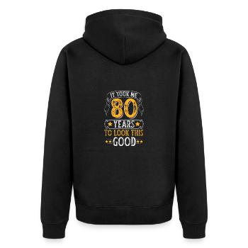 Célébration de l’âge du cadeau d’anniversaire de 80 ans - Veste à capuche bio Premium Unisexe - noir - Dos - Nico (187cm)