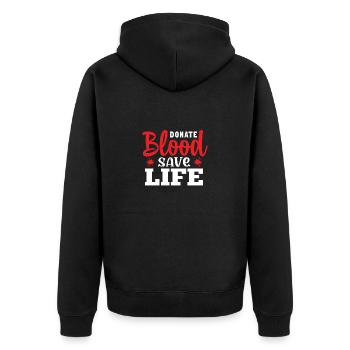 Blutspende Blutspenden Blutspender - Unisex Premium Bio Zip Hoodie - Schwarz - Hinten - Nico (187cm)
