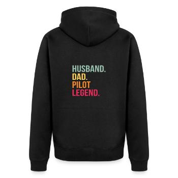 Pilot Flugzeug Segelflugzeug Flugsport Papa Vater - Unisex Premium Bio Zip Hoodie - Schwarz - Hinten - Nico (187cm)