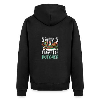 Weihnachtsgeschenk Metzger Fleischer Metzgerei - Unisex Premium Bio Zip Hoodie - Schwarz - Hinten - Nico (187cm)
